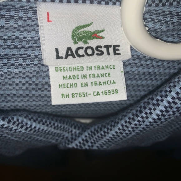Men's Large Lacoste Blue Herringbone Button Down - Picture 3 of 3